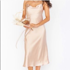 Show Me Your Mumu Verona Cowl Dress in Champagne Luxe Satin (flawed) size S